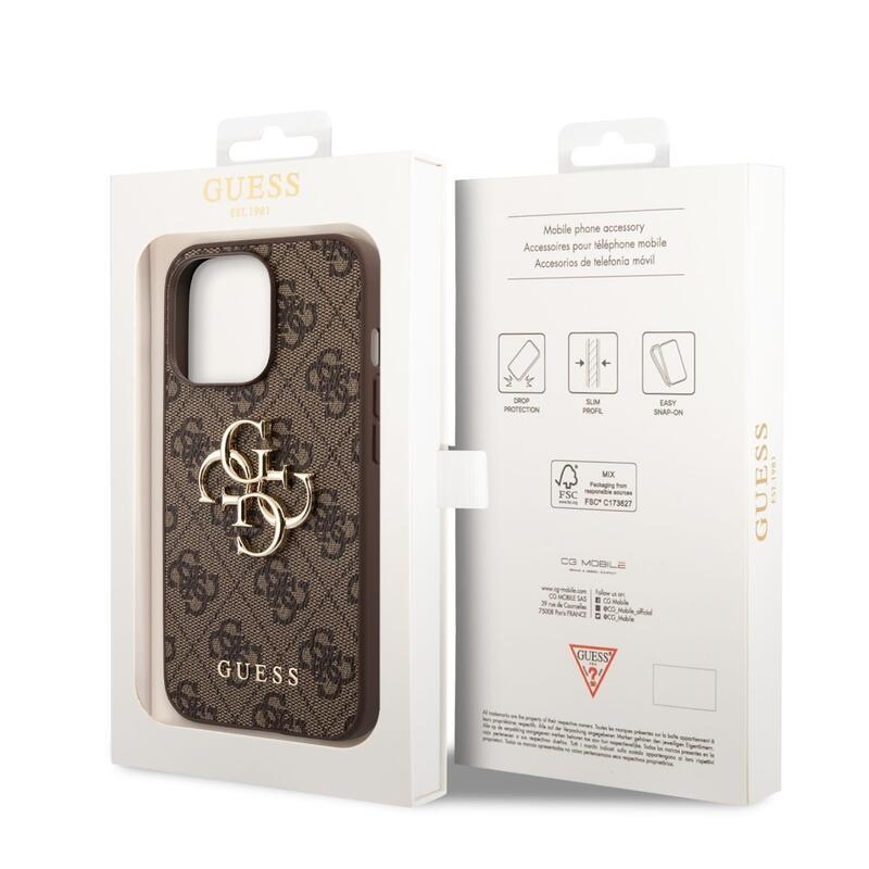 Guess fém logós tok iPhone 14 Pro készülékhez - barna