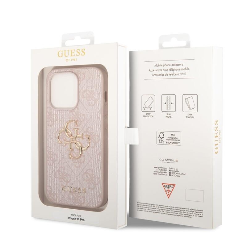 Guess fém logós tok iPhone 14 Pro készülékhez - rózsaszín