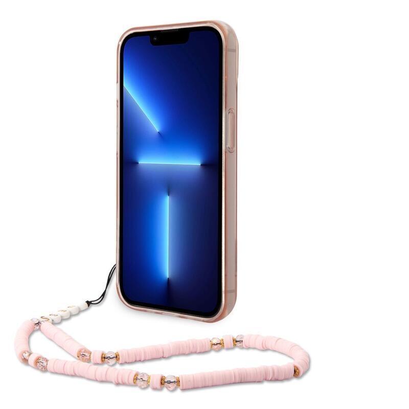 Guess körvonalazott zselés tok fix hátlappal és hurokkal iPhone 14 Plus készülékhez - rózsaszín