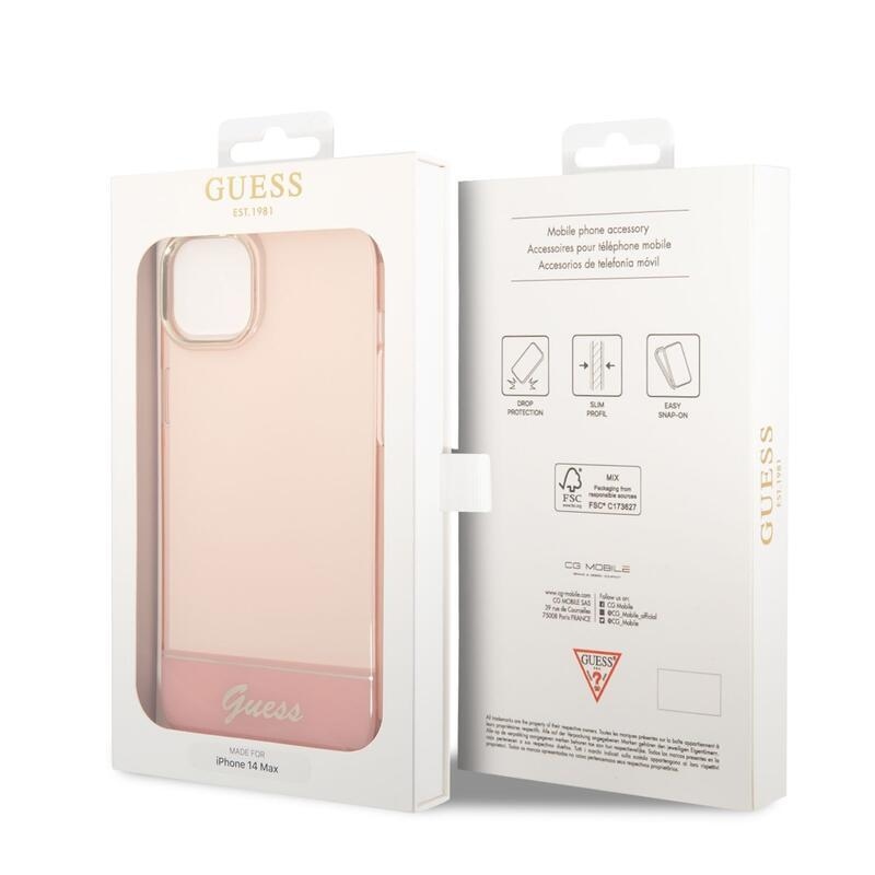 Guess körvonalazott zselés tok fix hátlappal iPhone 14 Plus készülékhez - rózsaszín