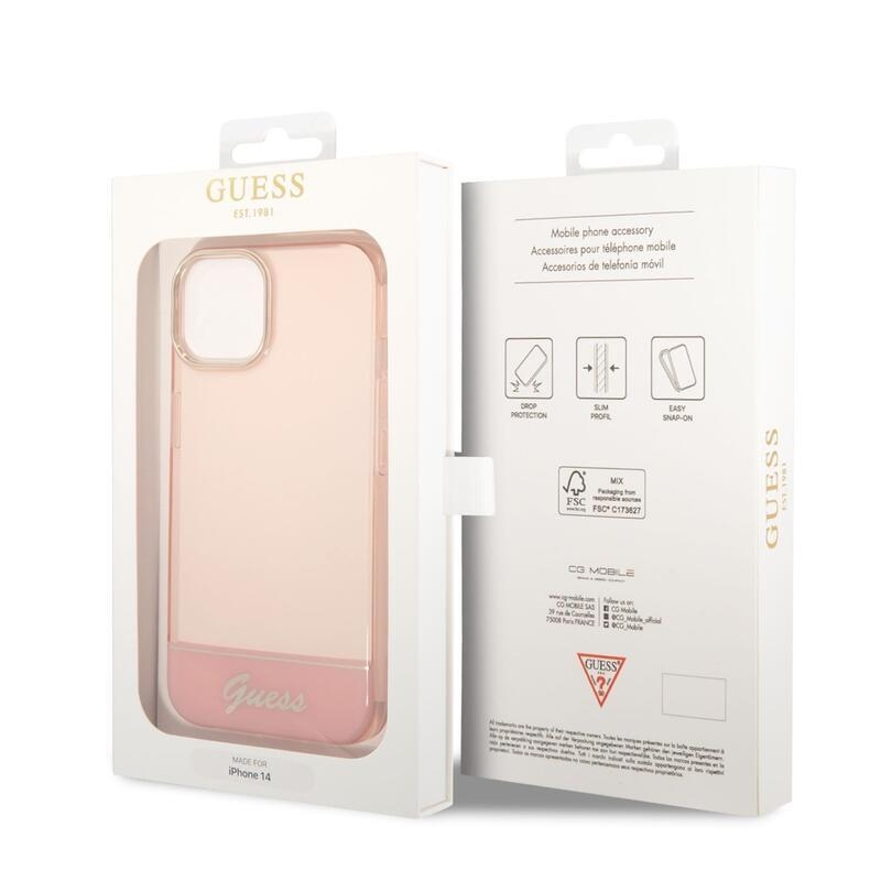 Guess körvonalazott zselés tok fix hátlappal iPhone 14 készülékhez - rózsaszín