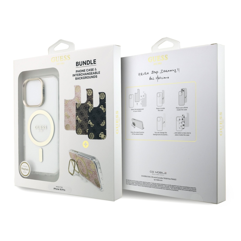 Guess PC/TPU galvanizált állvány kamerakeret hátlapja levehető háttérrel iPhone 16 Pro készülékhez
