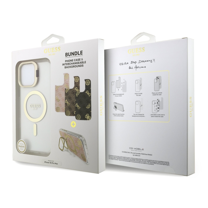 Guess PC/TPU galvanizált állvány kamerakeret hátlap levehető háttérrel iPhone 16 Pro Max készülékhez