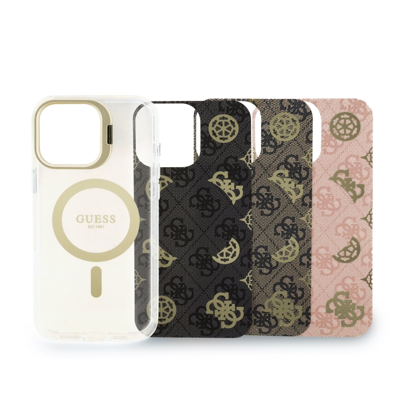 Guess PC/TPU galvanizált állvány kamerakeret hátlap levehető háttérrel iPhone 16 Pro Max készülékhez