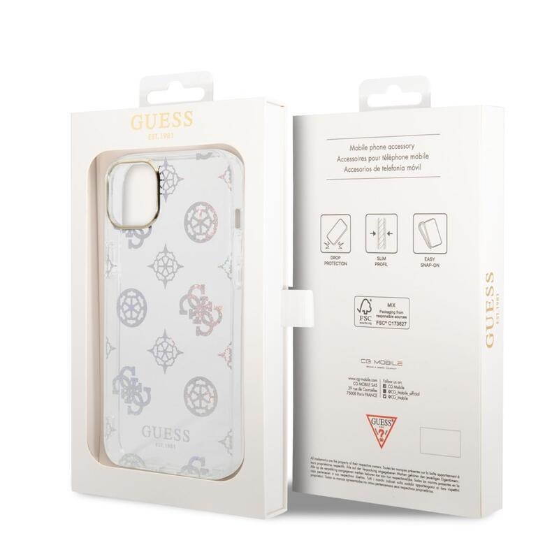 Guess bazsarózsa zselés tok fix hátlappal iPhone 14 Plus készülékhez - fehér