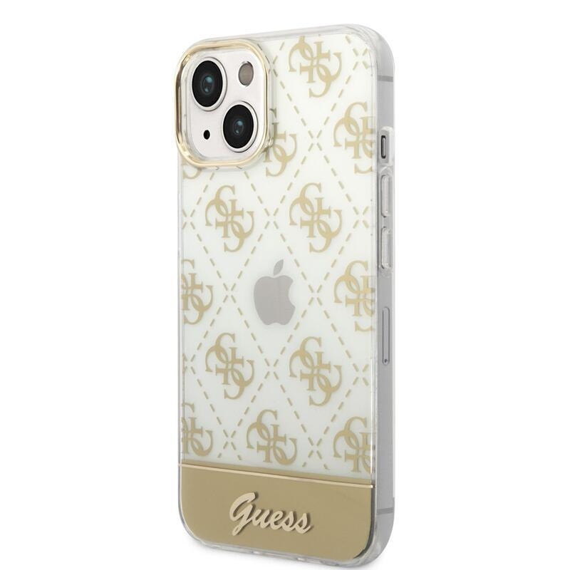 Guess pünkösdi rózsaszínű zselés tok fix hátlappal iPhone 14 Plus készülékhez - arany színű