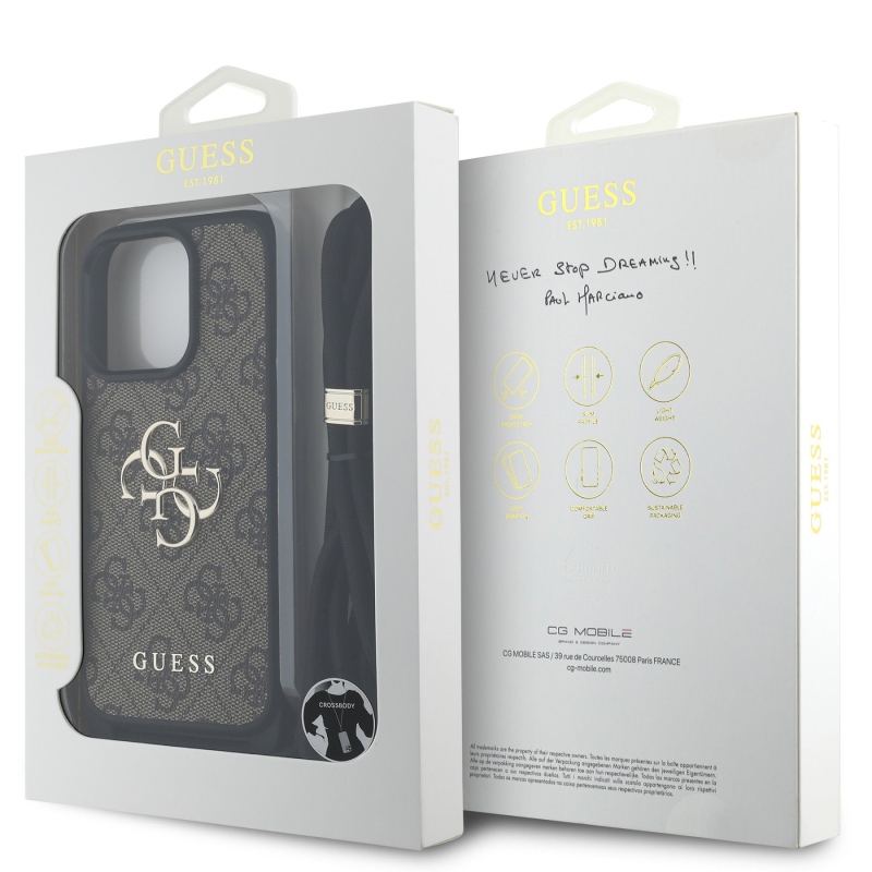 Guess PU 4G fém logó fém keresztpánt hátlapi borító iPhone 16 Pro Max-hoz barna barna