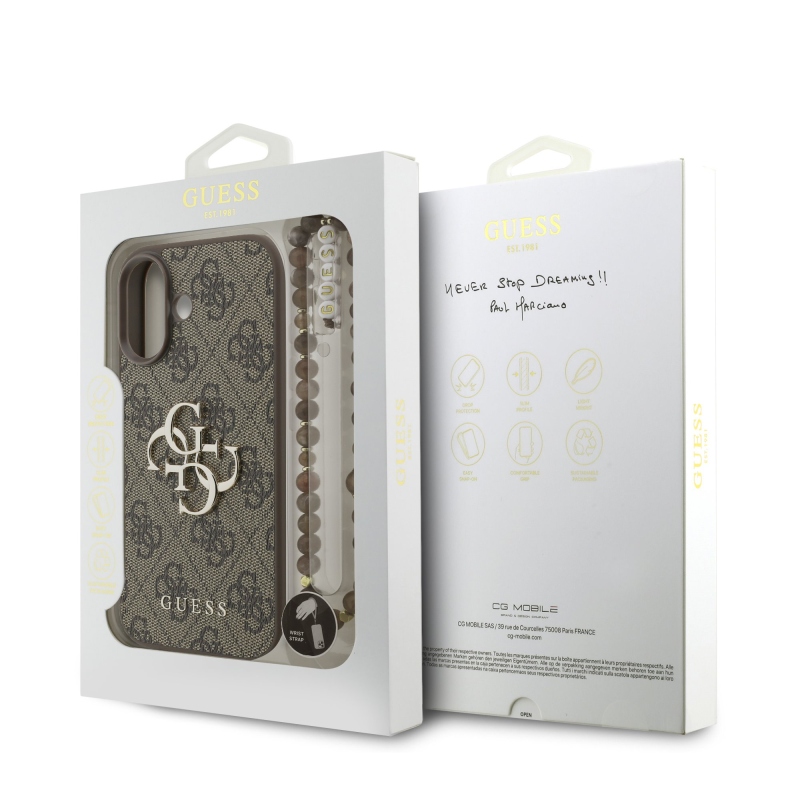 Guess PU 4G fém logós hátlap iPhone 17-hez, barna