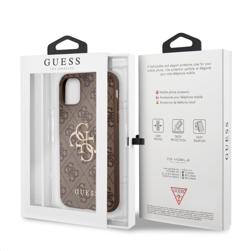 Guess PU 4G fém logós hátlap iPhone 11 barna iPhone 11-hez barna