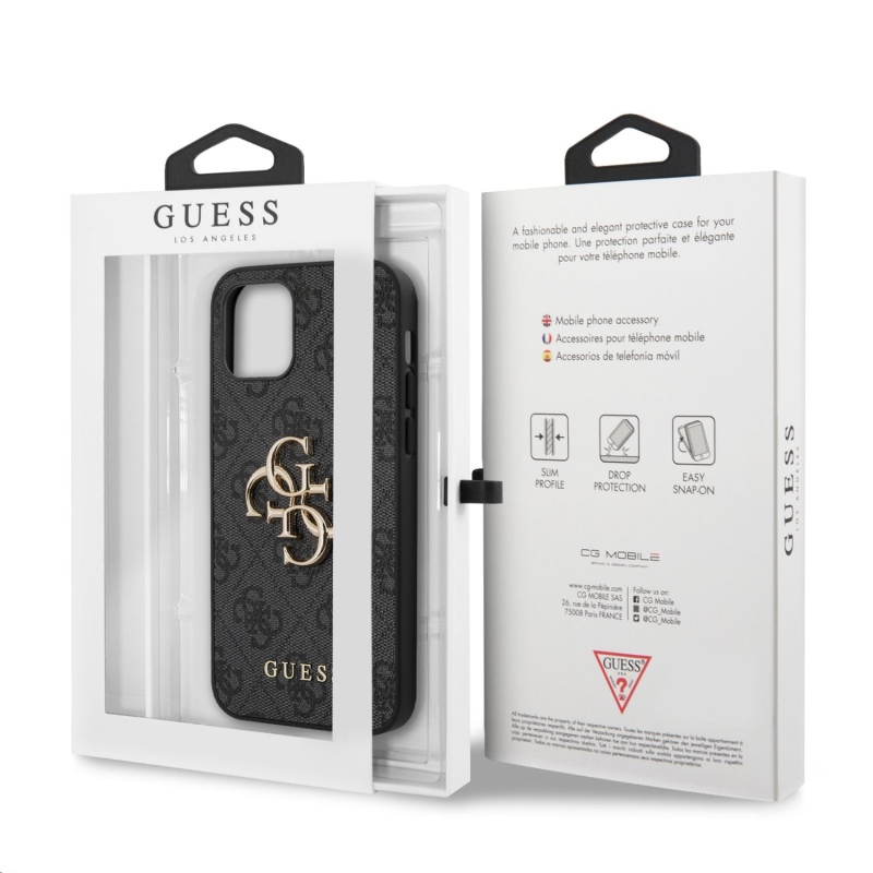 Guess PU 4G fém logós hátlap iPhone 12 Pro Max-hoz szürke
