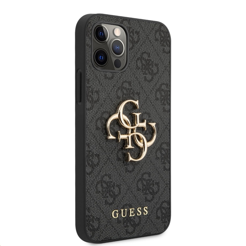 Guess PU 4G fém logós hátlap iPhone 12 Pro Max-hoz szürke