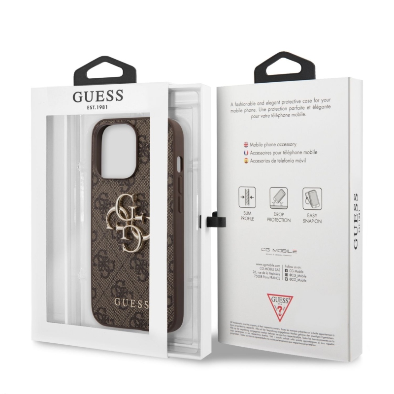 Guess PU 4G fém logós hátlap iPhone 13 Pro barna színűre