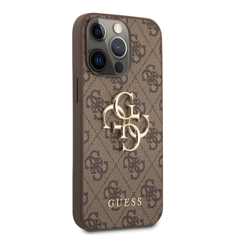 Guess PU 4G fém logós hátlap iPhone 13 Pro Max-hoz barna barna