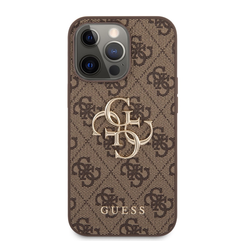 Guess PU 4G fém logós hátlap iPhone 13 Pro Max-hoz barna barna