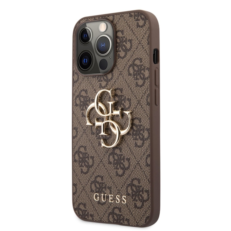 Guess PU 4G fém logós hátlap iPhone 13 Pro Max-hoz barna barna