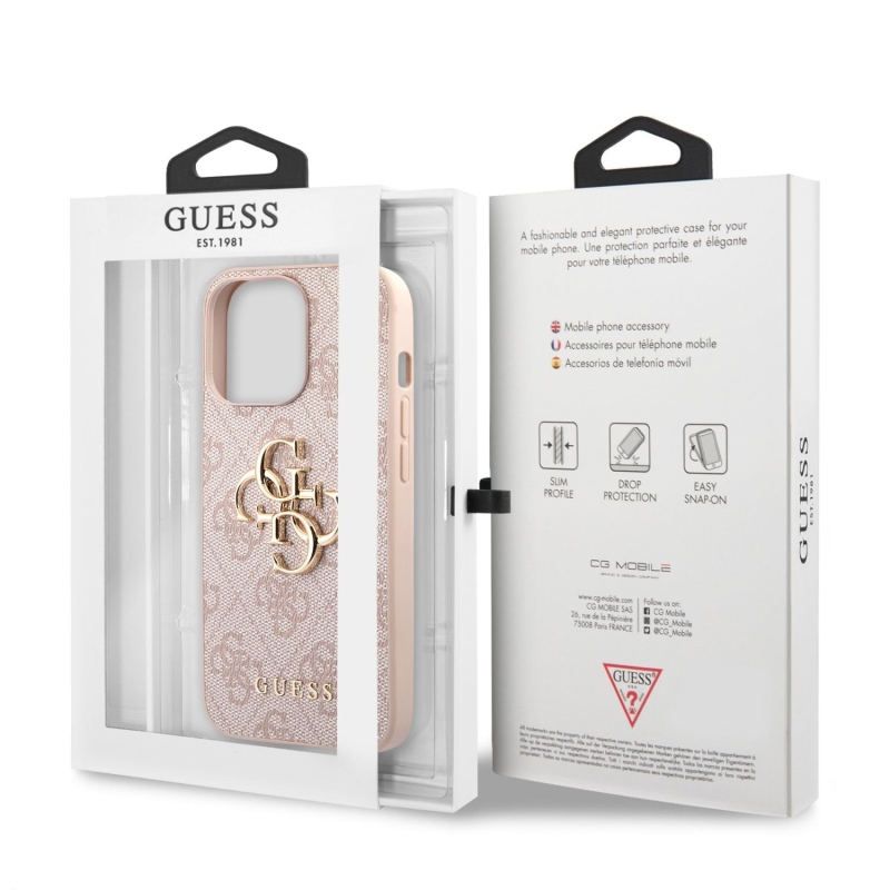 Guess PU 4G fém logós hátlap iPhone 13 Pro rózsaszínhez