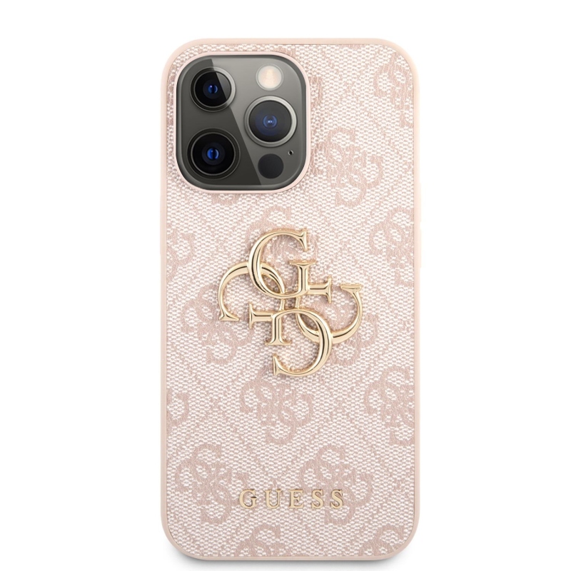 Guess PU 4G fém logós hátlap iPhone 13 Pro rózsaszínhez