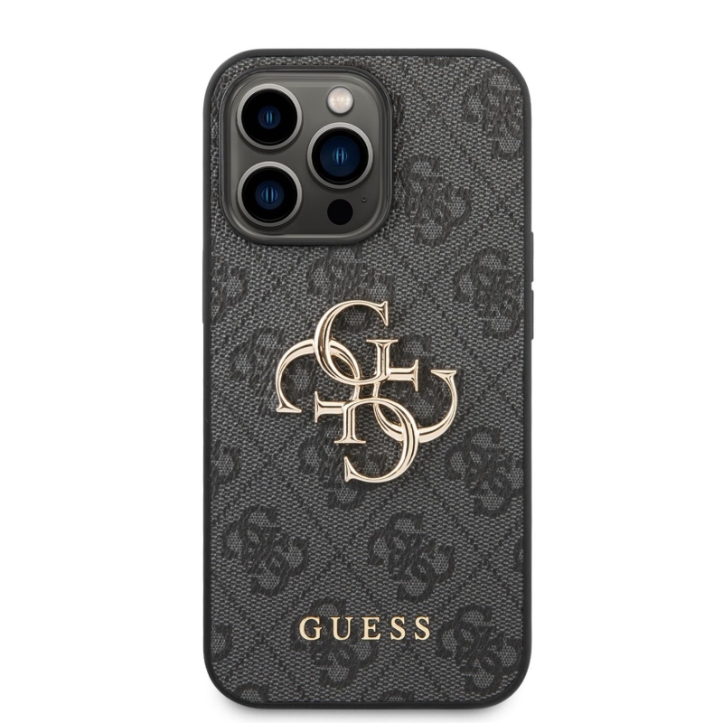 Guess PU 4G fém logós hátlap iPhone 14 Pro Max-hoz szürke