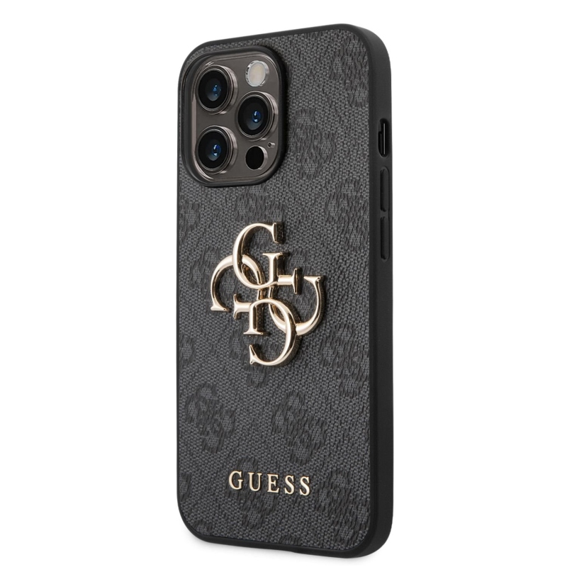 Guess PU 4G fém logós hátlap iPhone 14 Pro Max-hoz szürke