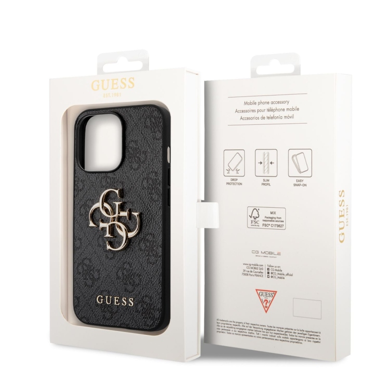 Guess PU 4G fém logós hátlap iPhone 14 Pro Max-hoz szürke