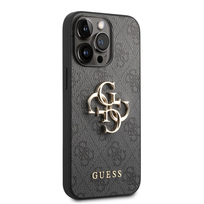 Guess PU 4G fém logós hátlap iPhone 14 Pro Max-hoz szürke
