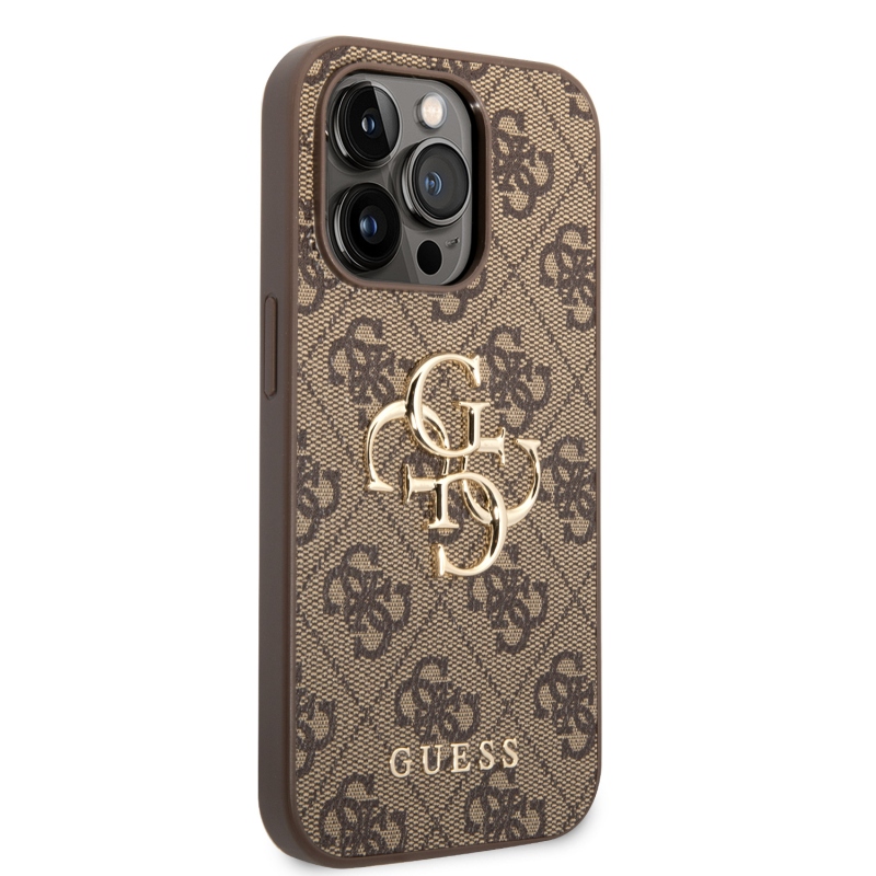 Guess PU 4G fém logós hátlap iPhone 15 Pro barna színű iPhone 15 Pro számára