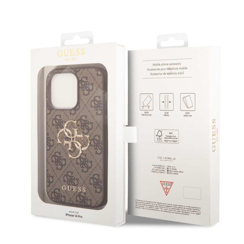 Guess PU 4G fém logós hátlap iPhone 15 Pro barna színű iPhone 15 Pro számára