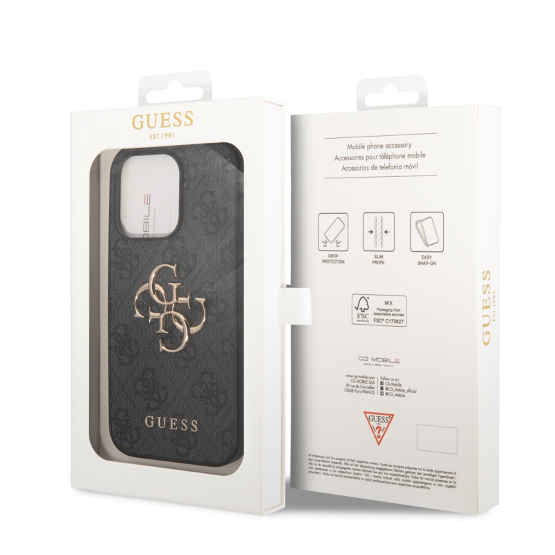 Guess PU 4G fém logós hátlap iPhone 15 Pro szürke