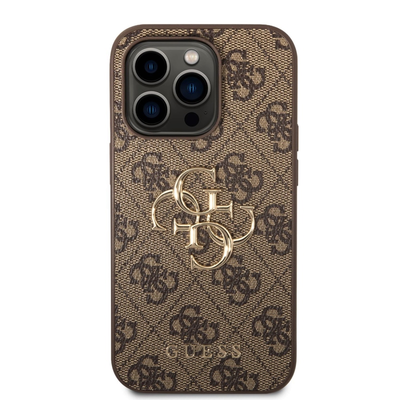 Guess PU 4G fém logós hátlap iPhone 15 Pro Max-hoz barna barna