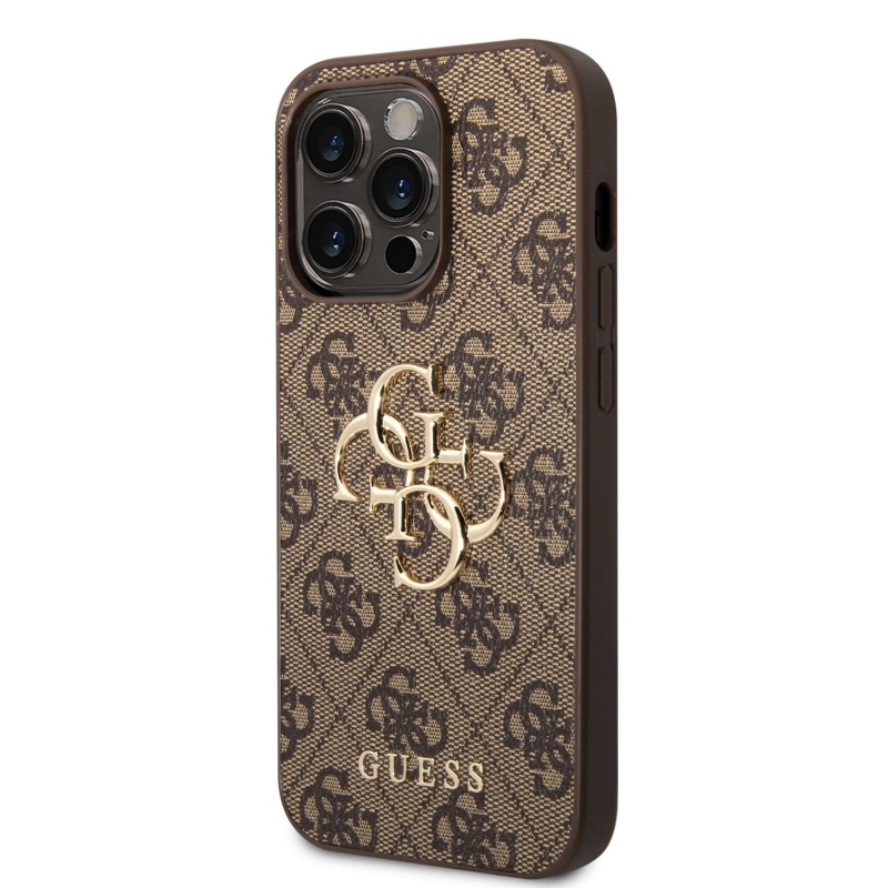 Guess PU 4G fém logós hátlap iPhone 15 Pro Max-hoz barna barna