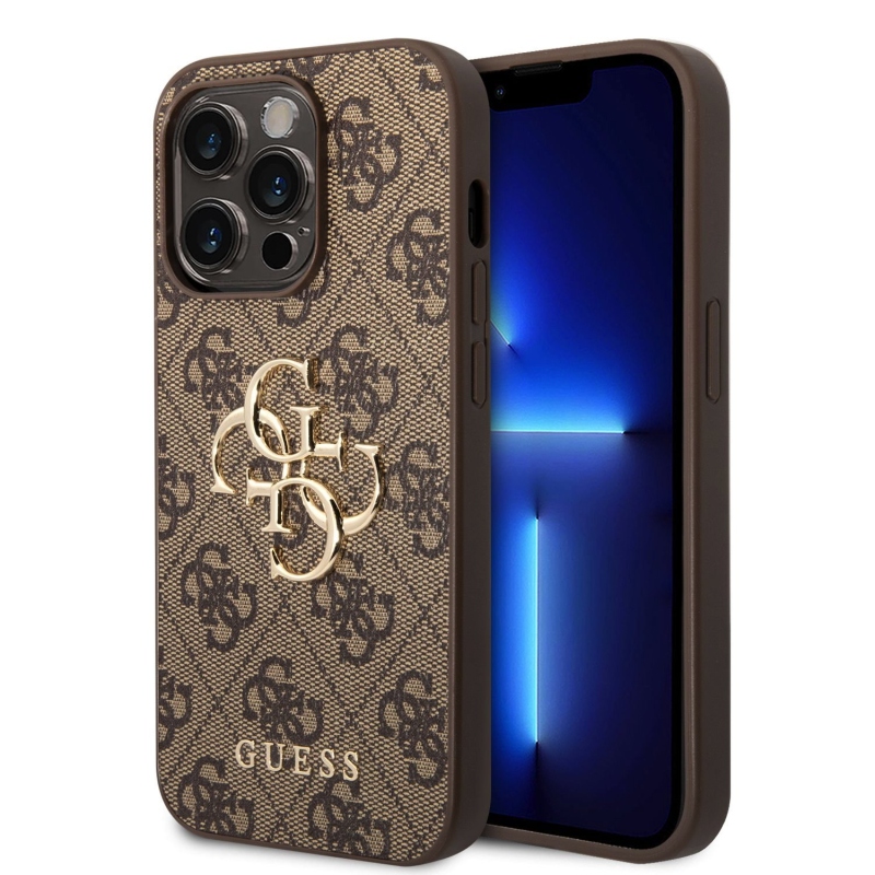 Guess PU 4G fém logós hátlap iPhone 15 Pro Max-hoz barna barna