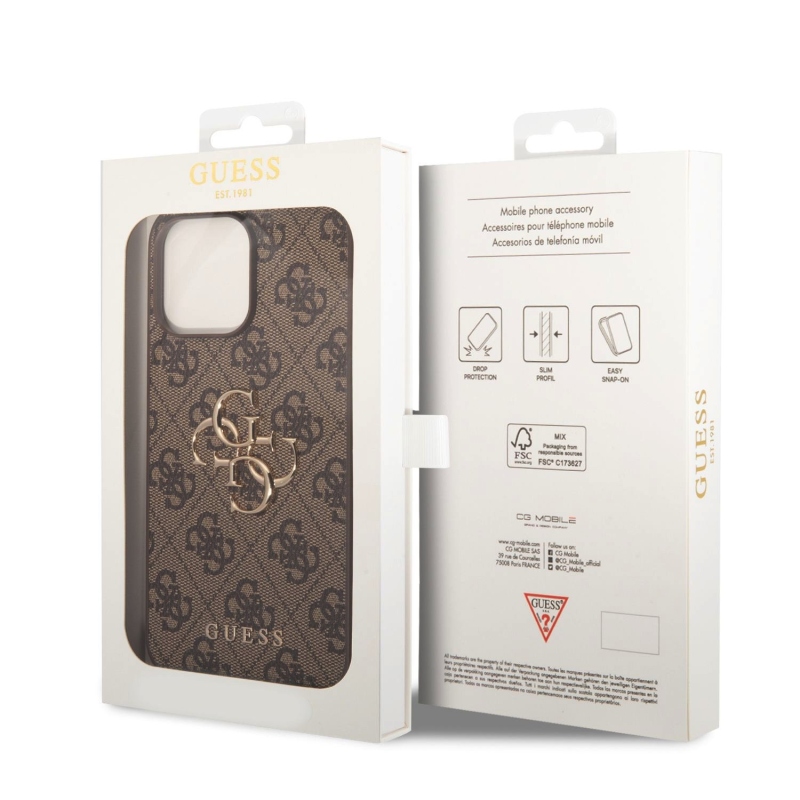 Guess PU 4G fém logós hátlap iPhone 15 Pro Max-hoz barna barna