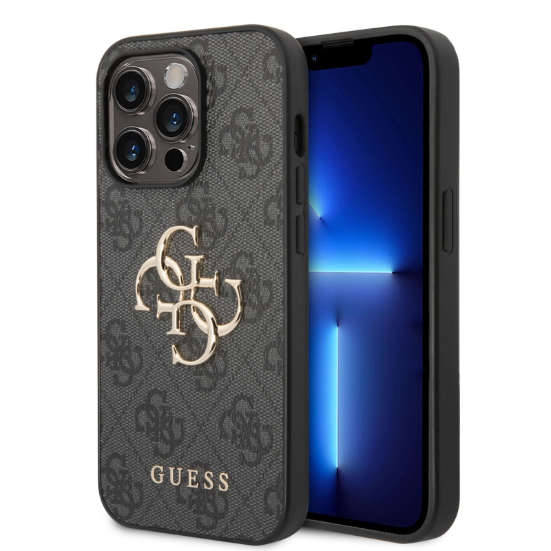 Guess PU 4G fém logós hátlap iPhone 15 Pro Max-hoz szürke