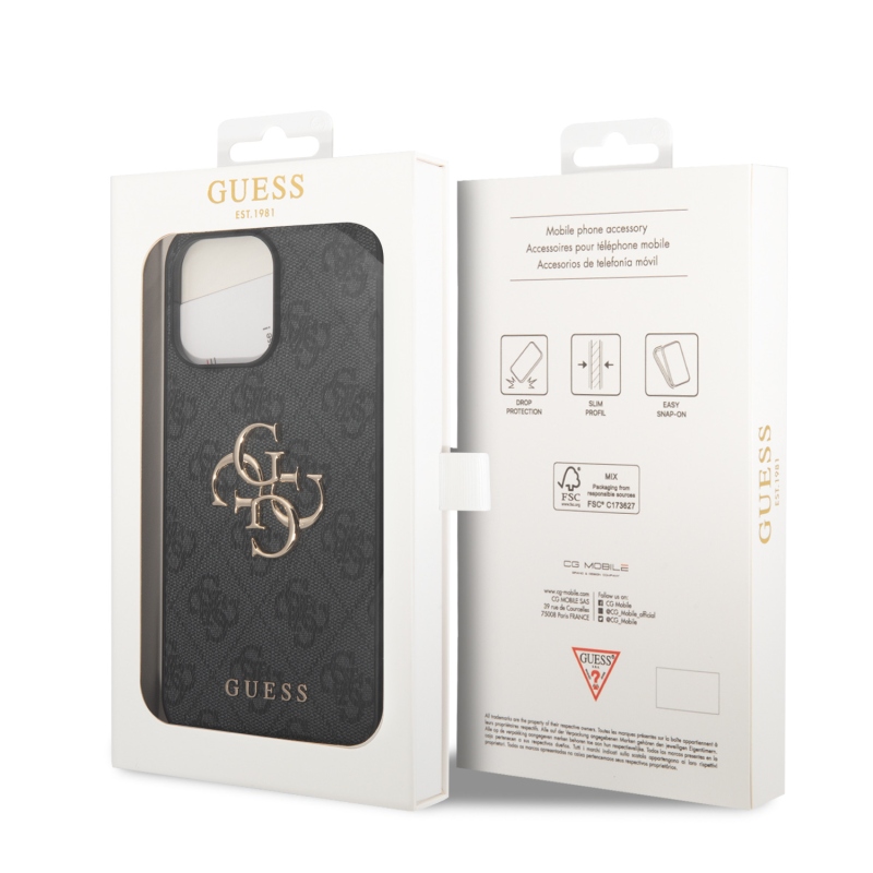 Guess PU 4G fém logós hátlap iPhone 15 Pro Max-hoz szürke