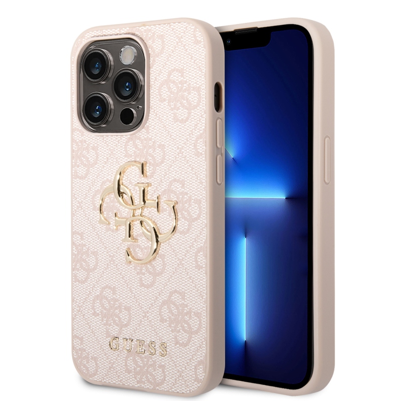 Guess PU 4G fém logós hátlap iPhone 15 Pro rózsaszínhez