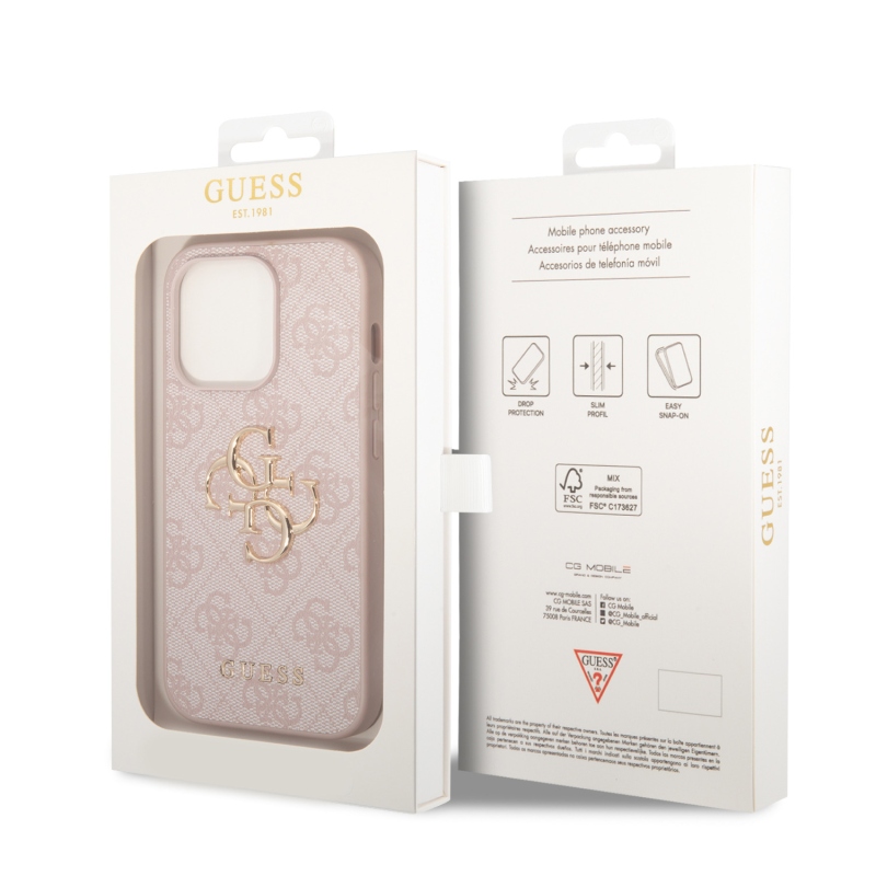Guess PU 4G fém logós hátlap iPhone 15 Pro rózsaszínhez