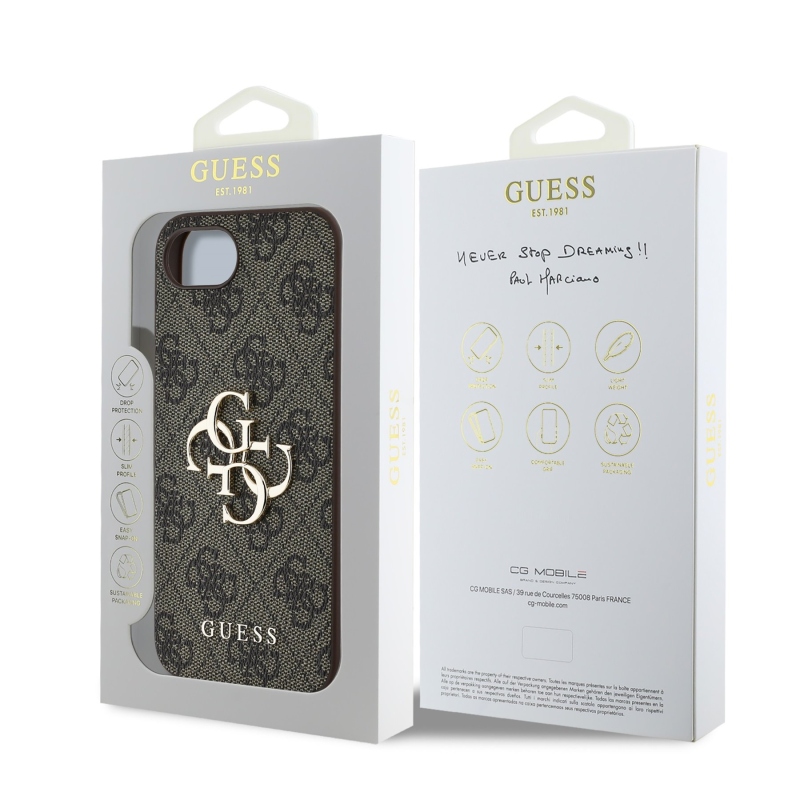 Guess PU 4G fém logós hátlap iPhone SE4 barna színű iPhone SE4 számára