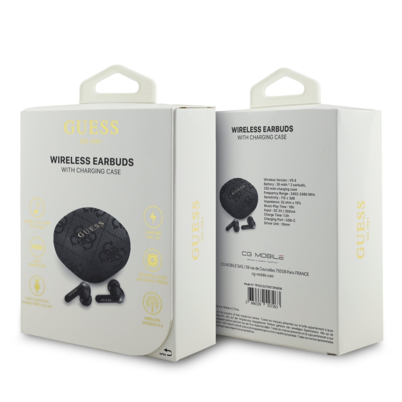 Guess PU 4G Script Logo ENC TWS vezeték nélküli fejhallgató fekete