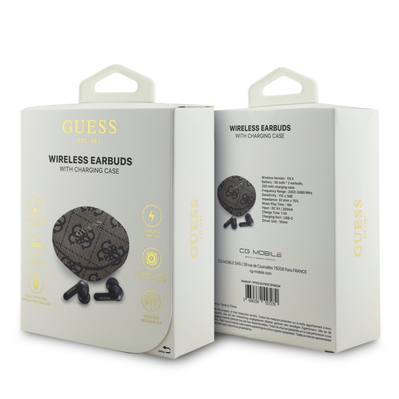 Guess PU 4G Script Logo ENC TWS vezeték nélküli fejhallgató barna
