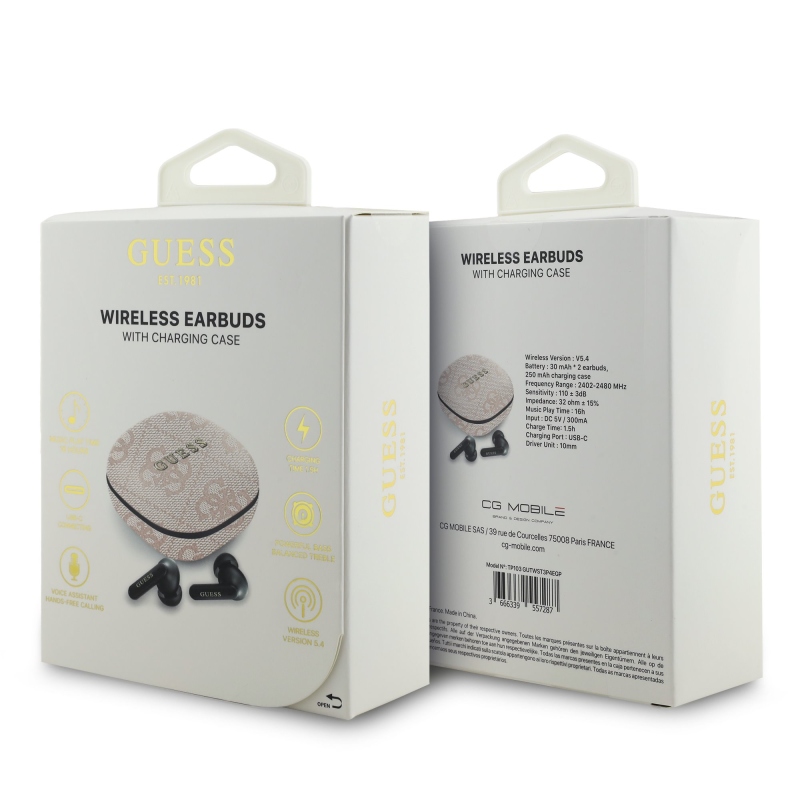 Guess PU 4G Script Logo ENC TWS vezeték nélküli fülhallgató, rózsaszín