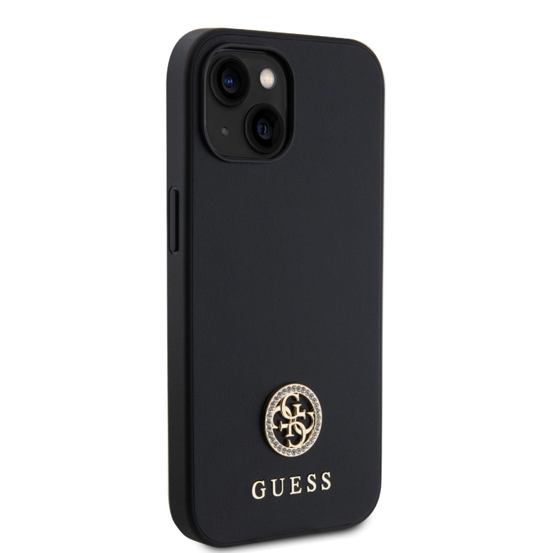 Guess PU 4G Strass fém logó hátlap iPhone 15 fekete