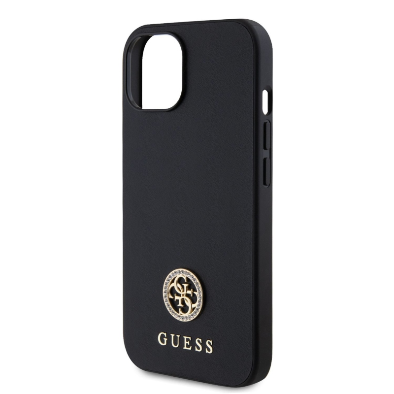 Guess PU 4G Strass fém logó hátlap iPhone 15 fekete