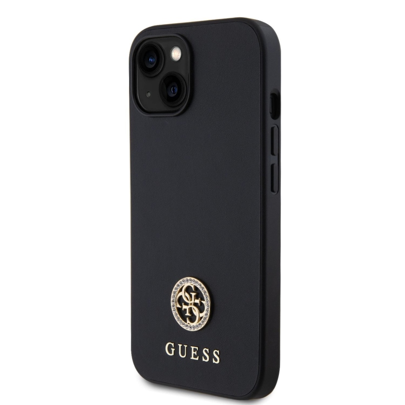 Guess PU 4G Strass fém logó hátlap iPhone 15 fekete