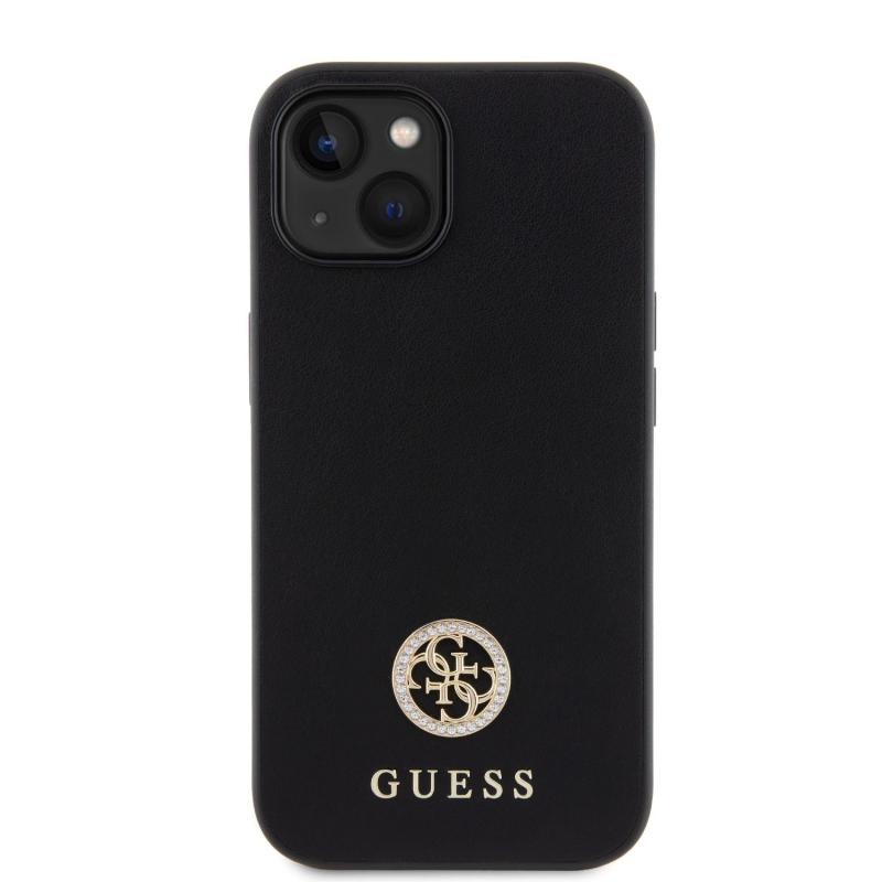 Guess PU 4G Strass fém logó hátlap iPhone 15 fekete