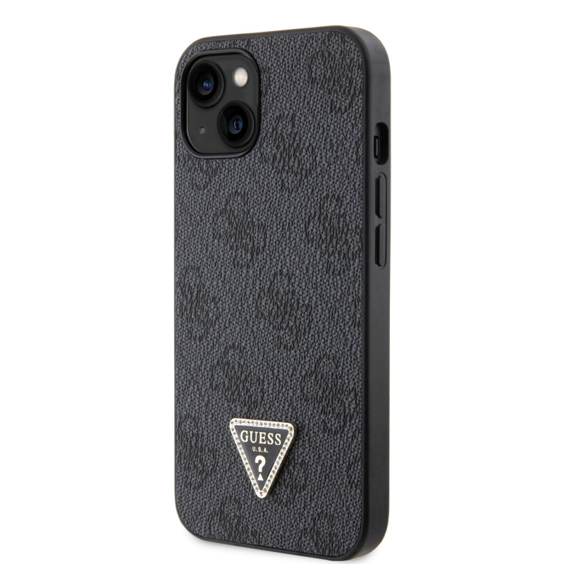 Guess PU 4G Strass háromszög fém logó hátlap iPhone 15 fekete