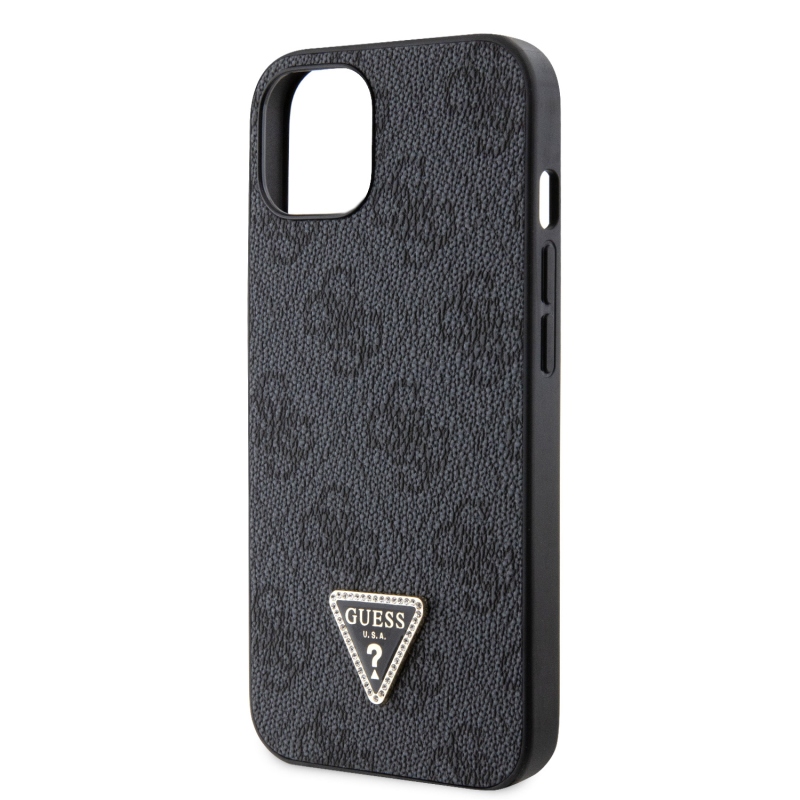 Guess PU 4G Strass háromszög fém logó hátlap iPhone 15 fekete