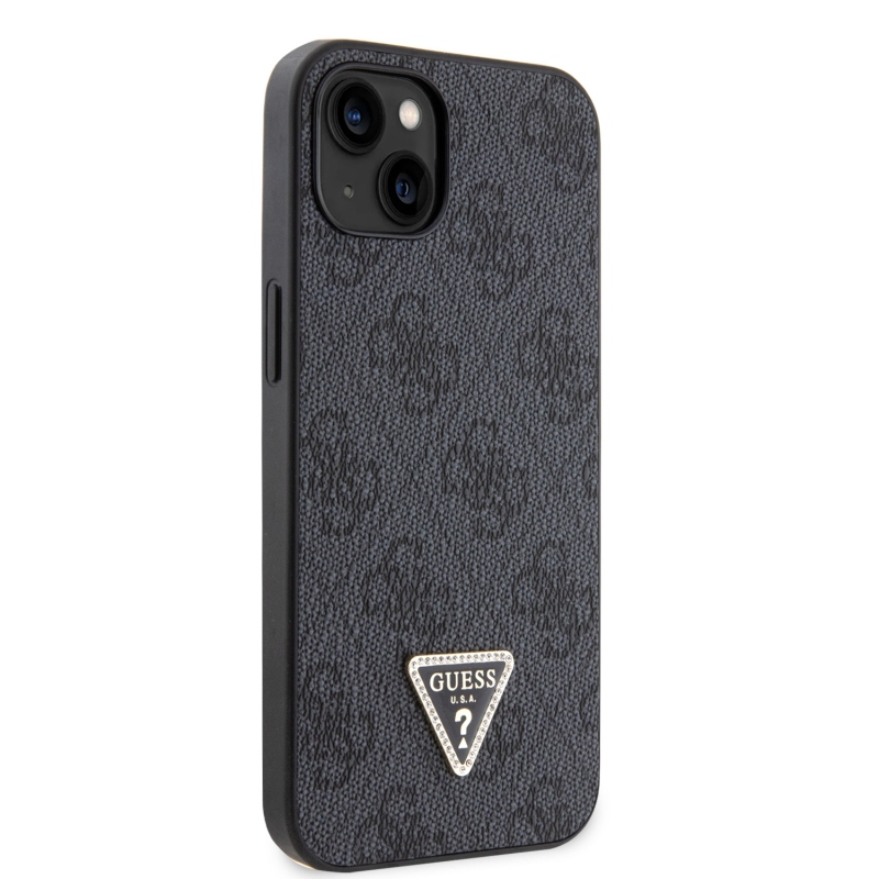 Guess PU 4G Strass háromszög fém logó hátlap iPhone 15 fekete