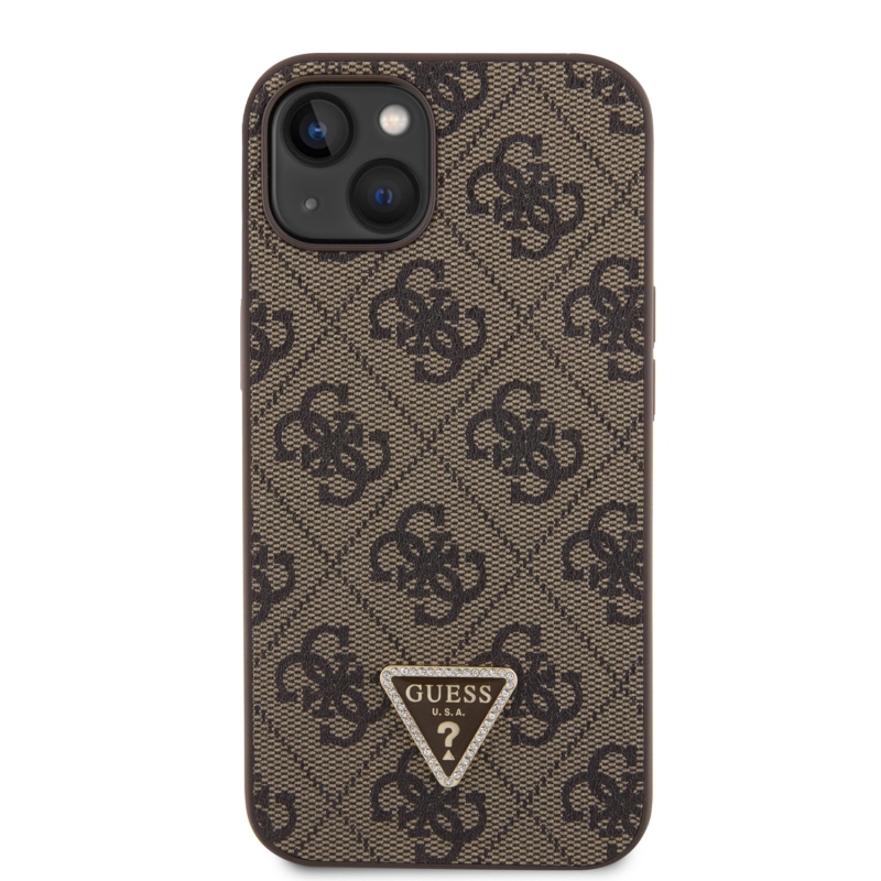 Guess PU 4G Strass háromszög fém logó hátlap iPhone 15 barna barna