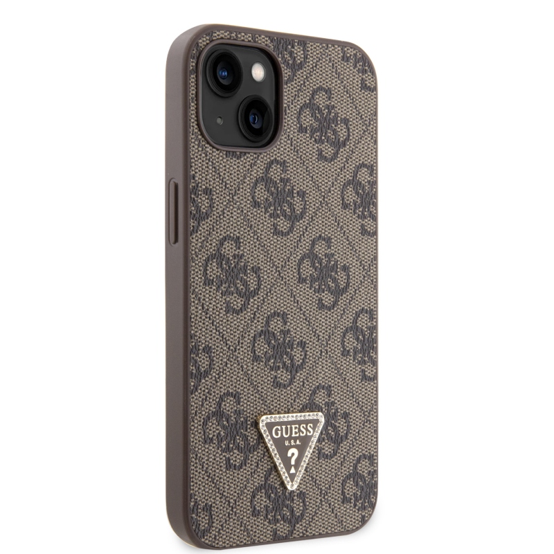 Guess PU 4G Strass háromszög fém logó hátlap iPhone 15 barna barna