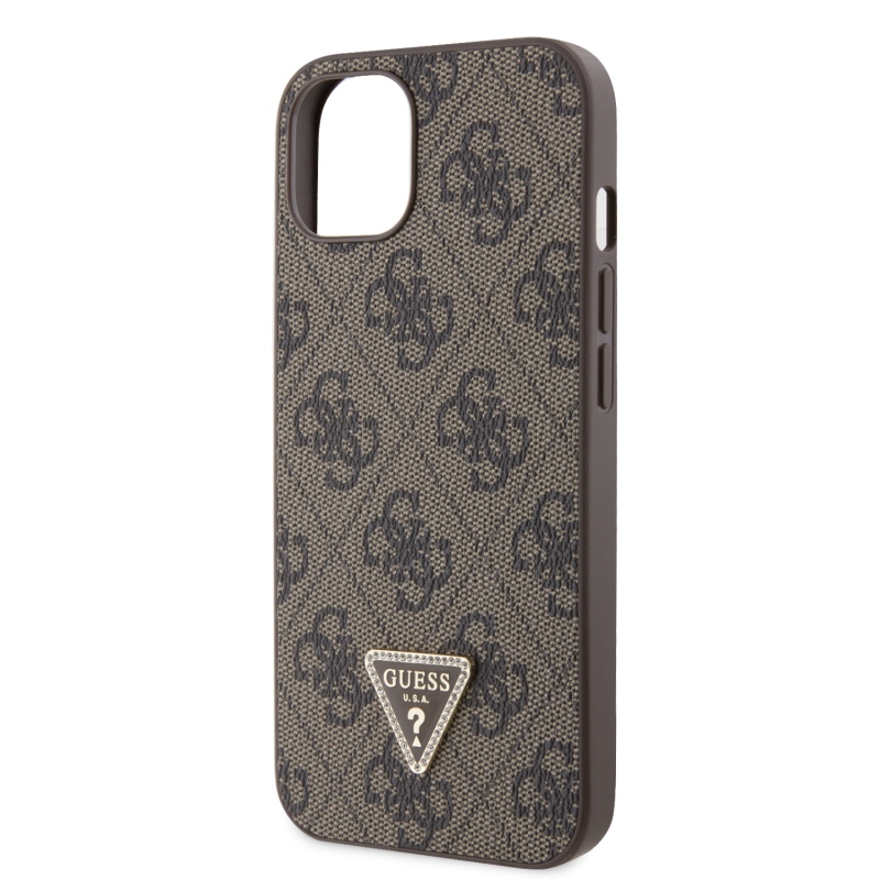 Guess PU 4G Strass háromszög fém logó hátlap iPhone 15 barna barna